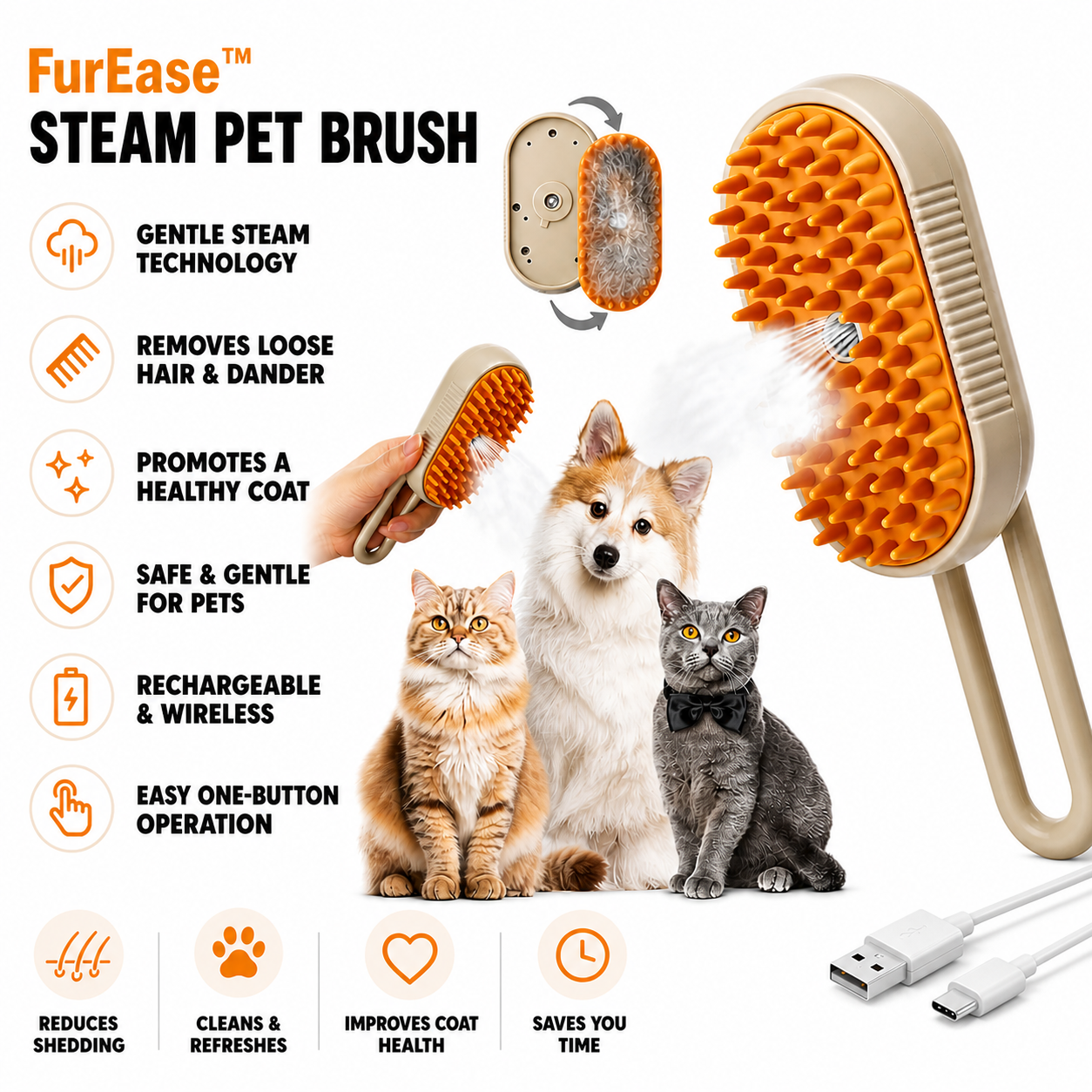 FurEase™ - Pet Steam Brush
